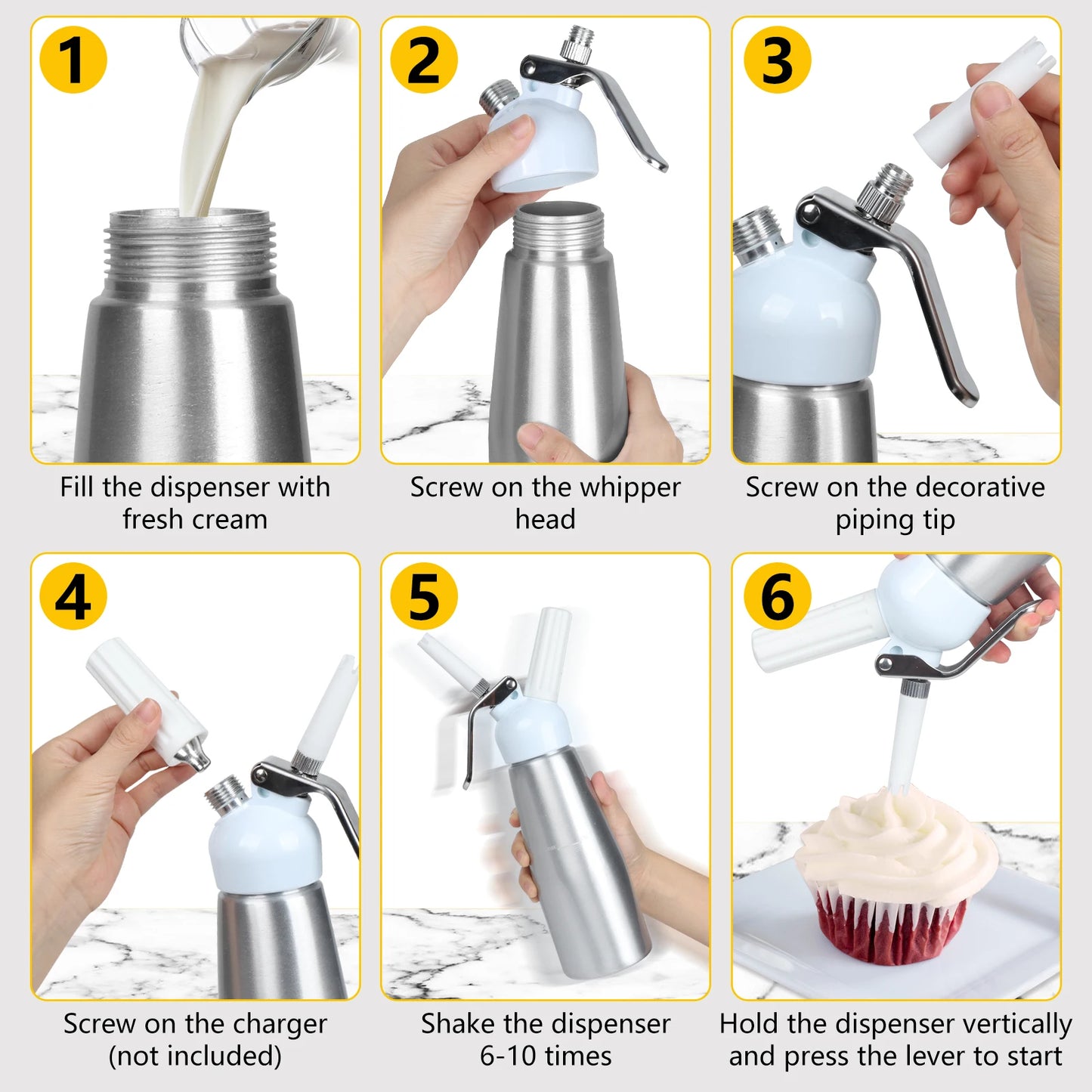 103-0001 Custom LOGO Aluminium 500ML Whip Cream Dispenser Cream Whipper with Decorating Tips