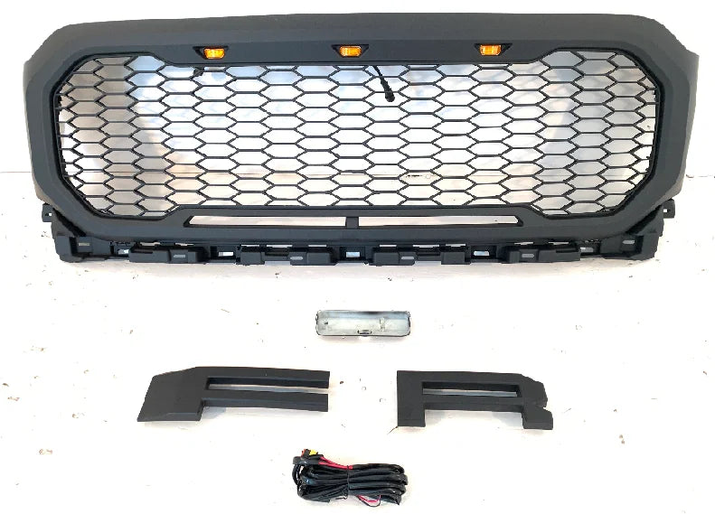 2021Matte Black Front Grill Raptor Style W/LED Amber Fit for Ford F150