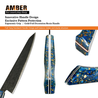 3 Pcs10Cr15MoV 7 Layer Steel Kitchen Knives Set Chef Knife with Full Tang with Resin Handle