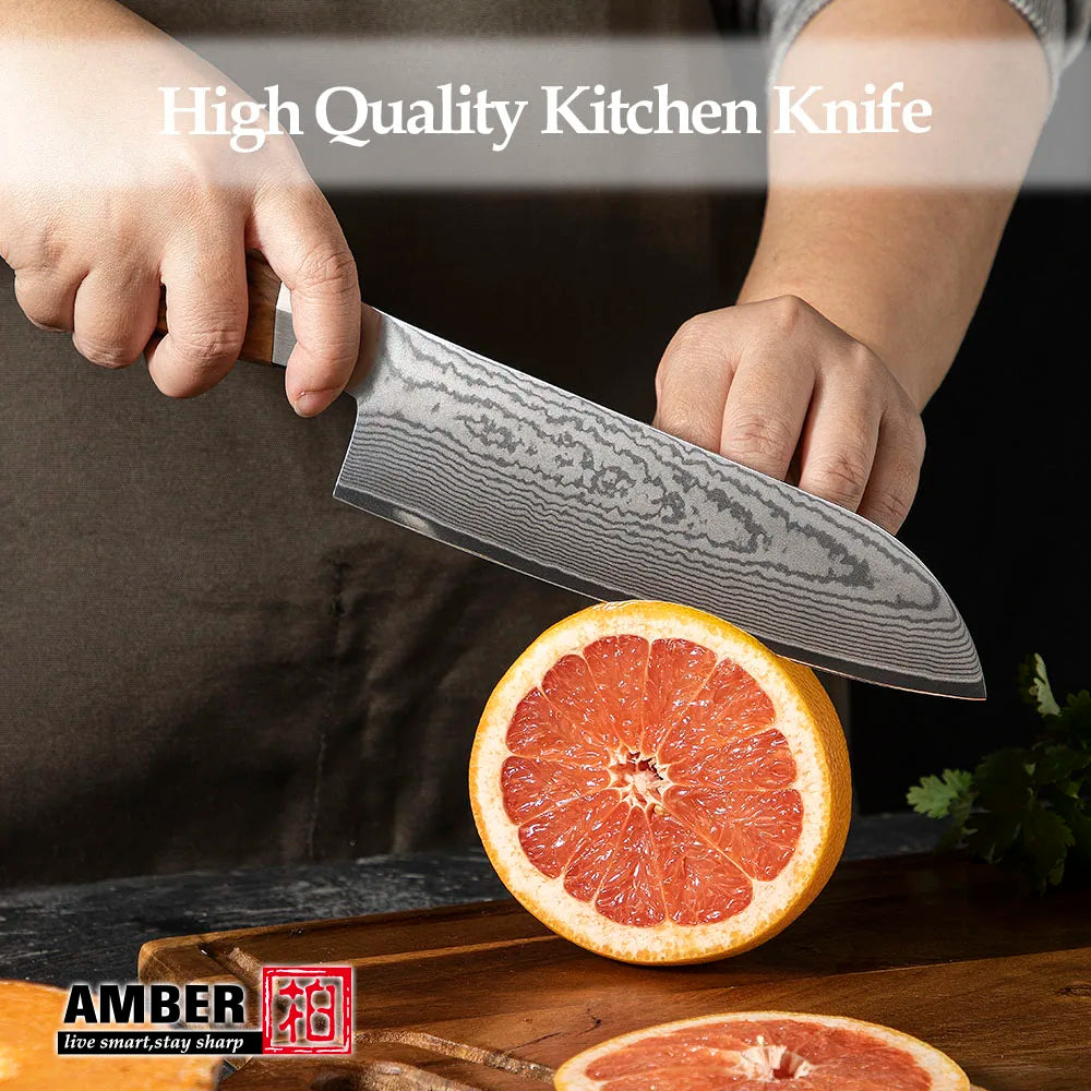 Amber Olive Wood Handle 7inch Santoku Japanese Knife Damascus Santoku Knife Chef Knife Santoku