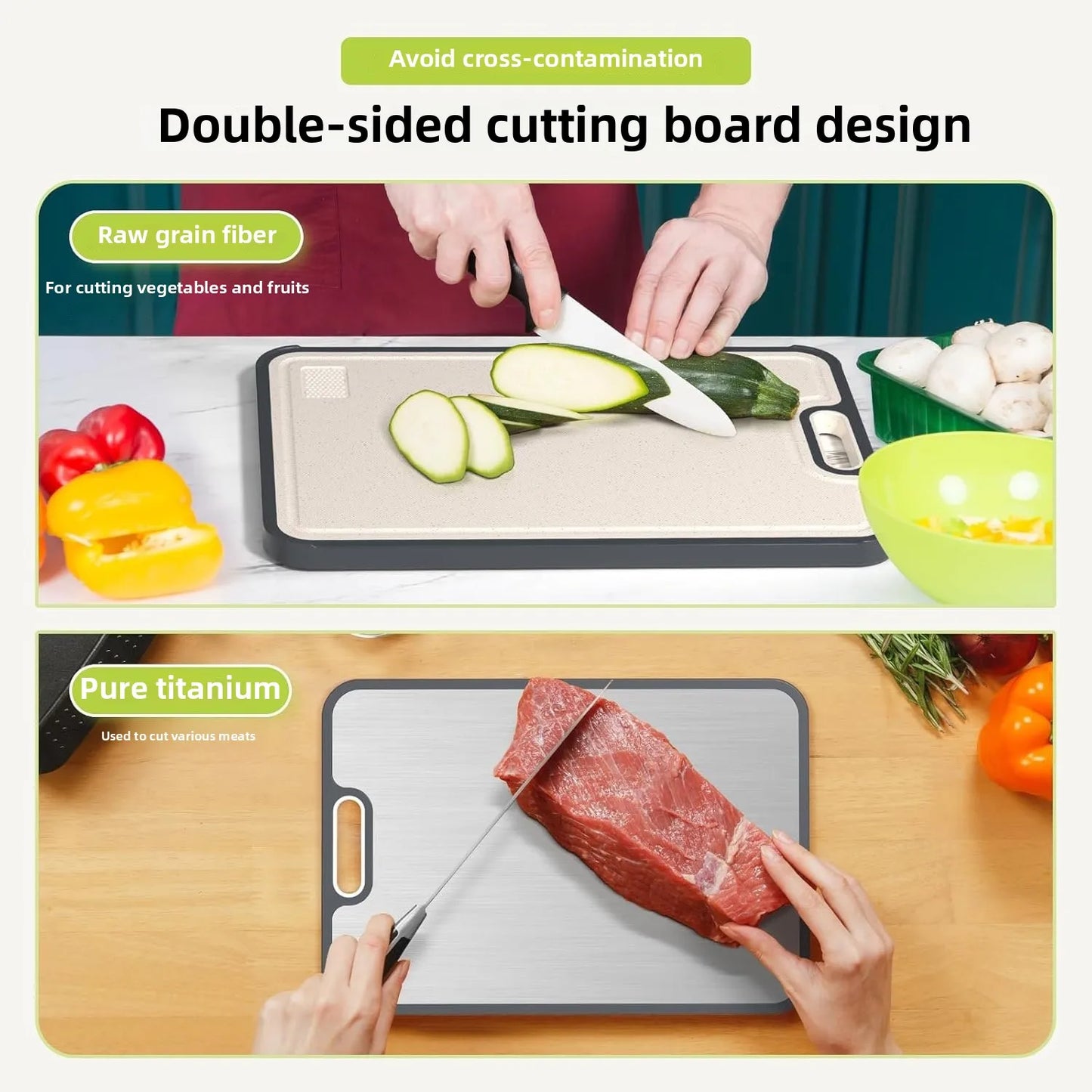 Double-Sided Titanium Cutting Board Antibacterial and Mildew Resistant Kitchen Board Made From Wheat Straw