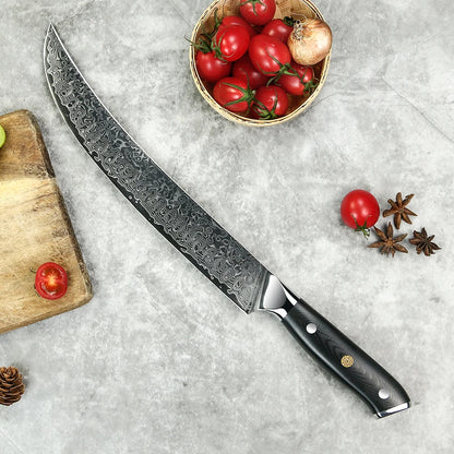 Yangjiang Amber 2021 Unique 67 Layers Vg10 Damascus Steel 10 Inch Carving Kitchen Knife with G10 Handle