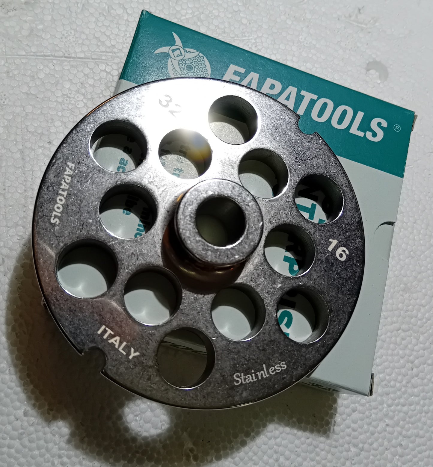 PIASTRA INOX PER TRITACARNE FAPATOOLS  MOD. 22 FORO DA 16 mm