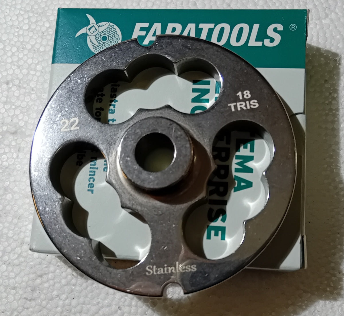 PIASTRA INOX PER TRITACARNE FAPATOOLS  MOD. 22  TRIS FORO DA 18 mm