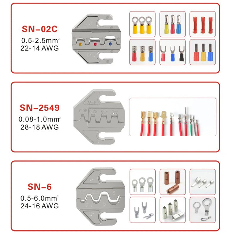 Pinze pressate Strumenti per elettricisti Strumento di crimpatura Terminali elettrici Morsetto Elettronica Premendo connettore Scatola per ganasce a mano