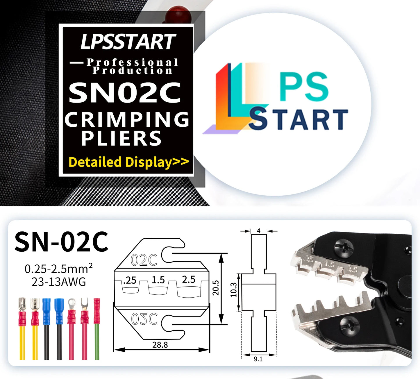 SN-02C Kit di strumenti per crimpare cavi AWG 23-13 per connettori elettrici per cavi isolati Terminali ad anello e a forcella e capicorda