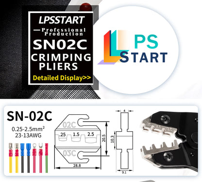 SN-02C Kit di strumenti per crimpare cavi AWG 23-13 per connettori elettrici per cavi isolati Terminali ad anello e a forcella e capicorda