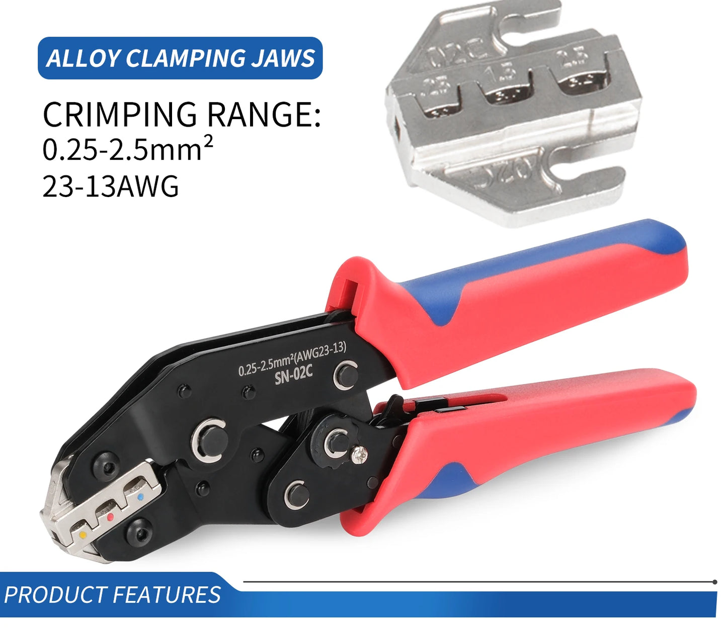 SN-02C Kit di strumenti per crimpare cavi AWG 23-13 per connettori elettrici per cavi isolati Terminali ad anello e a forcella e capicorda