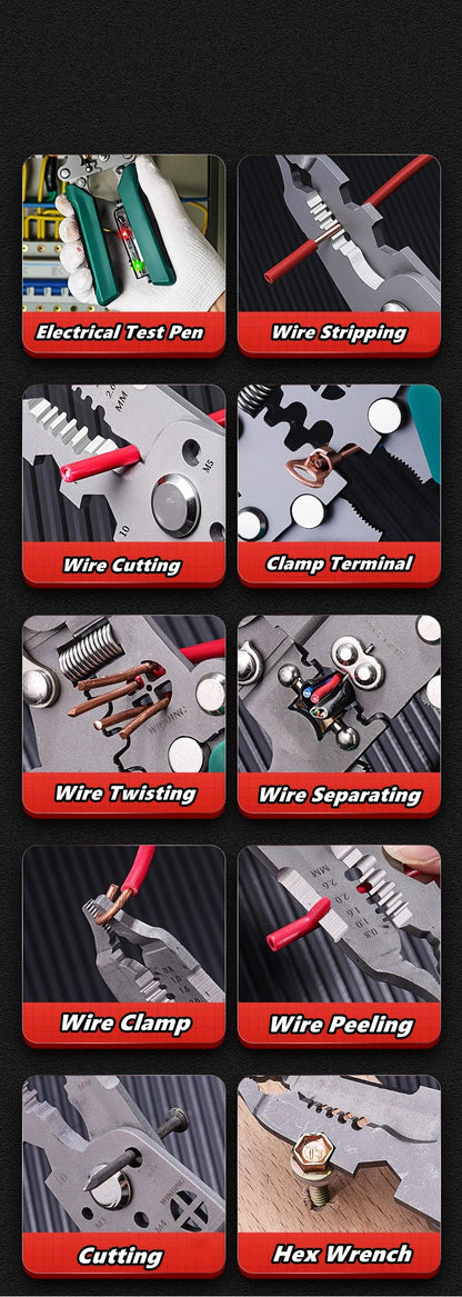 Spelafili multifunzionale con penna per test elettrico, pinza per cavi pieghevole, pinza pieghevole elettrica per il taglio