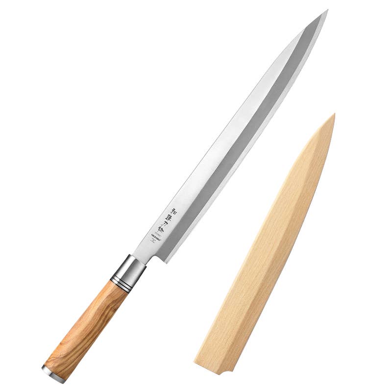 Coltello da sashimi Hezhen 300 con lama in acciaio inossidabile e fodero in legno