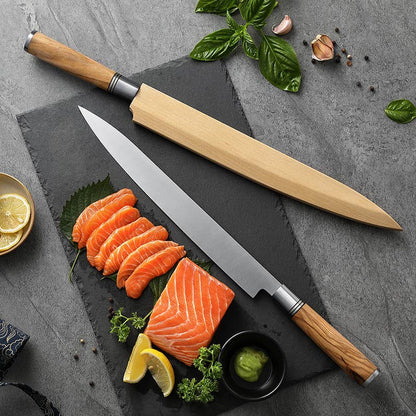 Coltello da sashimi Hezhen 300 con lama in acciaio inossidabile e fodero in legno