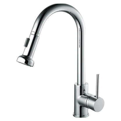 Contemporary Hot Cold Water Supply Deck Mounted 1 Hole Chrome Finish Brass Single Handle Kitchen Faucet