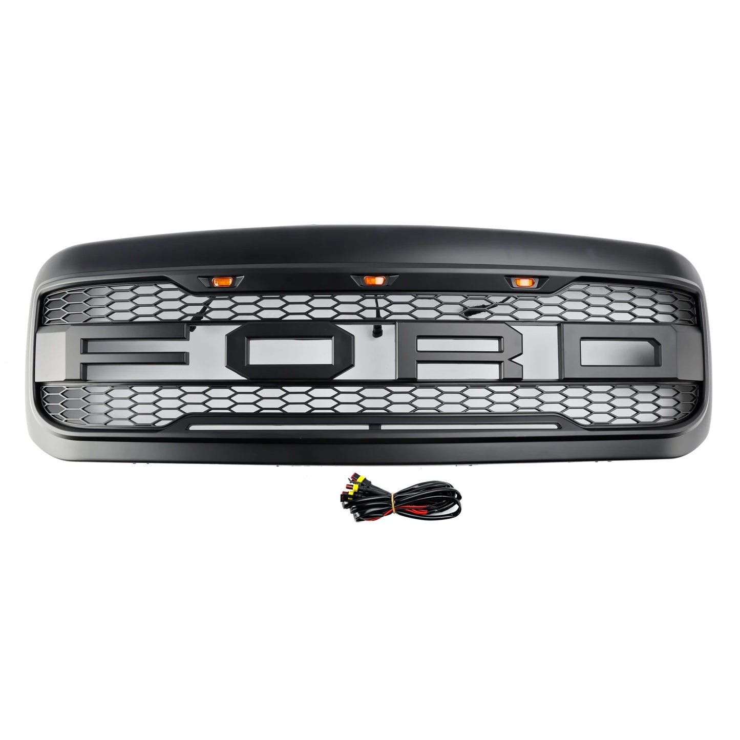 1999-2004 F250 F350 F450 F550 Excursion for Ford Raptor Style Grill Replacement Super Duty Black with Letter