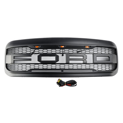 1999-2004 F250 F350 F450 F550 Excursion for Ford Raptor Style Grill Replacement Super Duty Black with Letter