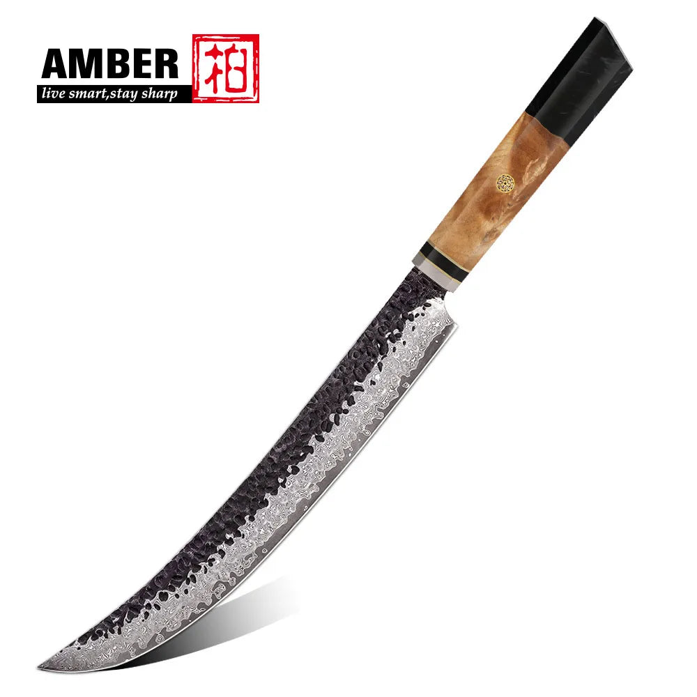 Amber Manufactucer Black Forged 8 Inch Vg10 Japanese Chef Knife Damascus Chef Knife with Resin Wood Handle