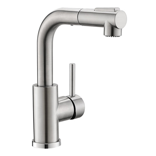 Modern Single Handle Pull Stainless Steel Kitchen Sink Faucet Brushed Nickel Sprayer Classic Style Hot Cold Water Single Hole