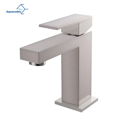 Aquacubic Bathroom Brushed Nickel Solid Brass CUPC UPC Single Hole Washroom Lavatory Basin Faucet for Stocks in USA
