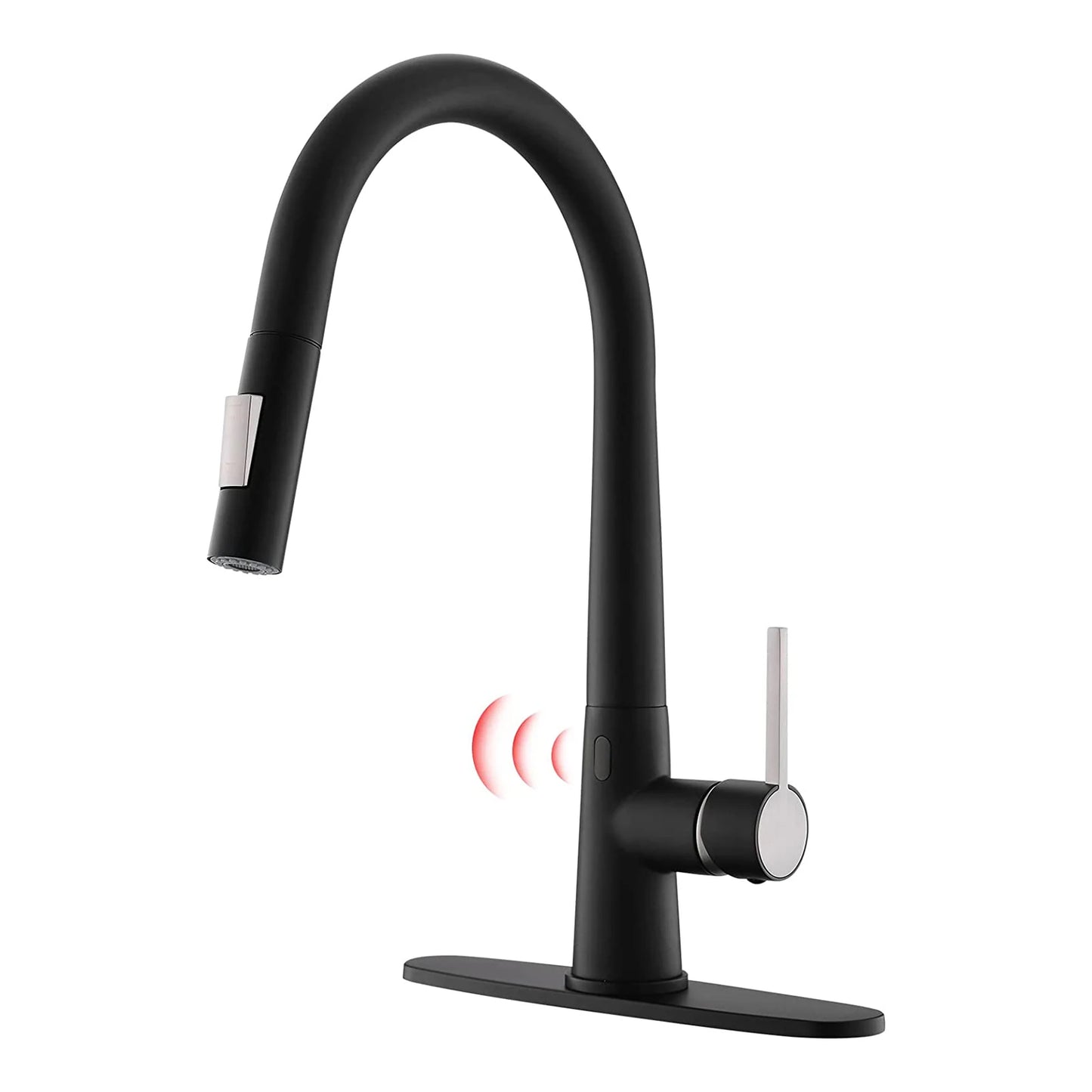 FLG Modern Black Kitchen Faucet Automatic Sensor Pull Water Tap with Ceramic Brass Two-Way Spray Single Handle