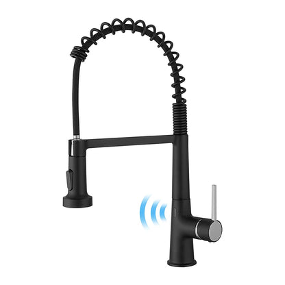 FLG Modern Black Kitchen Faucet Automatic Sensor Pull Water Tap with Ceramic Brass Two-Way Spray Single Handle