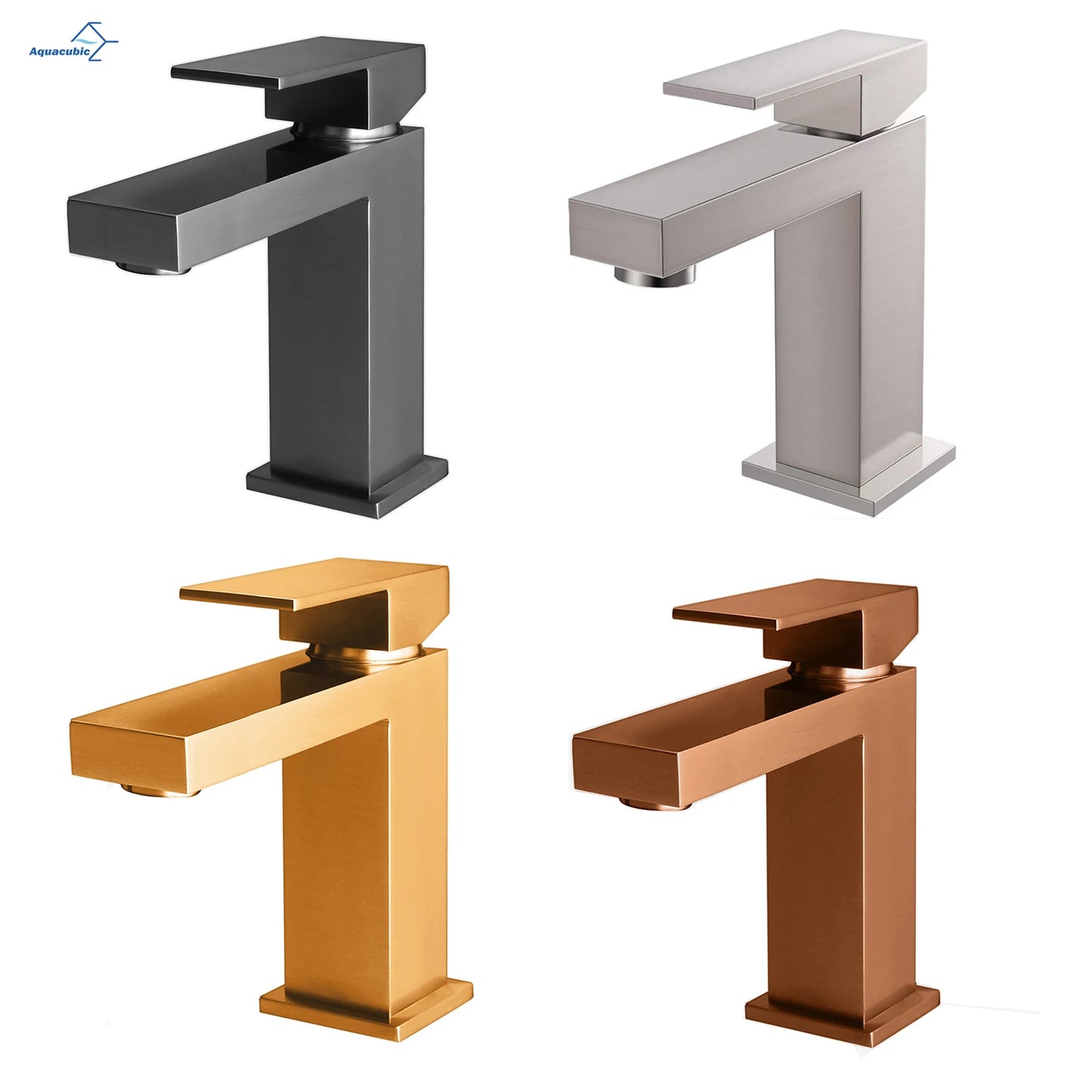 Aquacubic Bathroom Brushed Nickel Solid Brass CUPC UPC Single Hole Washroom Lavatory Basin Faucet for Stocks in USA