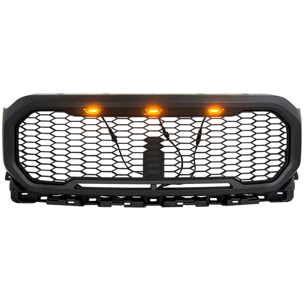 Grid Style Mesh Front Grille With Amber Lights for 2021-2022 Ford F150