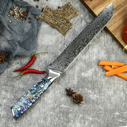 Professional Damascus VG 10 Steel Core 67 Layers Stainless Steel Abalone Handle Kitchen Knives Set