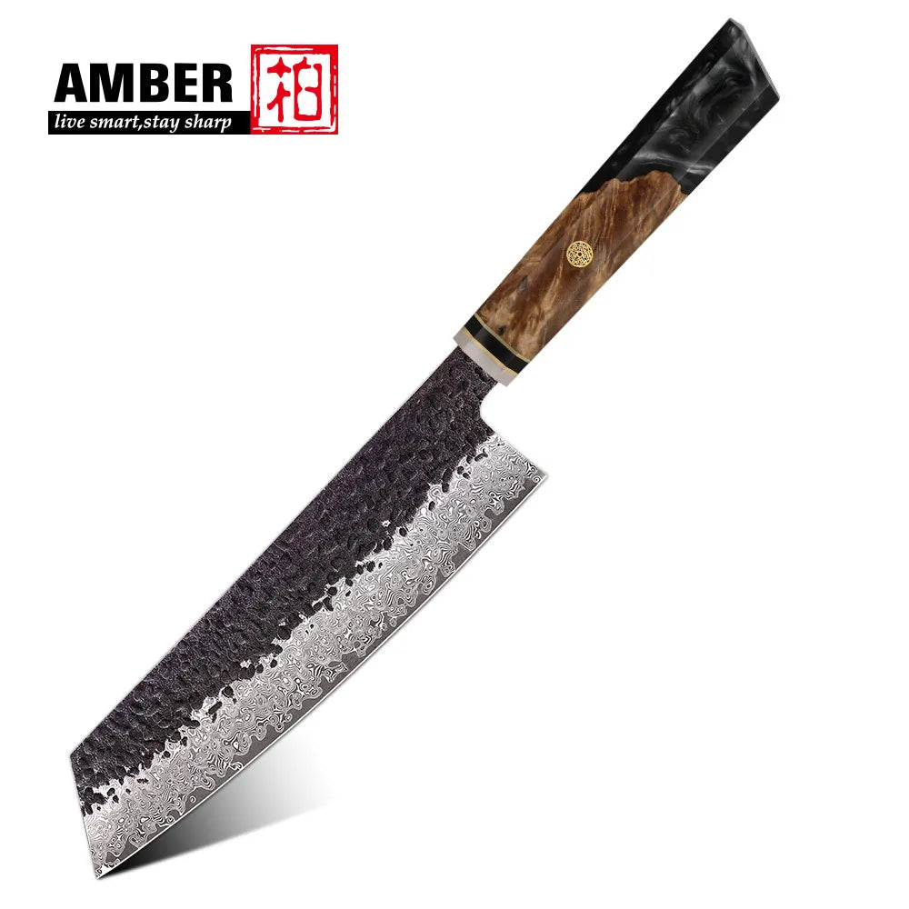 Amber Manufactucer Black Forged 8 Inch Vg10 Japanese Chef Knife Damascus Chef Knife with Resin Wood Handle