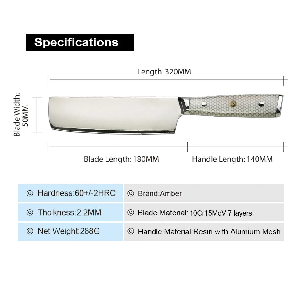 7 Layer Steel Damascus 10Cr15MoV Kitchen Knife Set with White Honey Comb Resin Full Tang