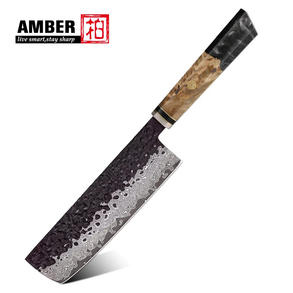 Amber Manufactucer Black Forged 8 Inch Vg10 Japanese Chef Knife Damascus Chef Knife with Resin Wood Handle