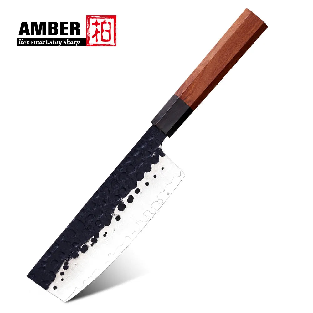 Custom logo 8 Pcs Black Blade Wooden Handle Meat Fruit Carving Chef Knife Set High Carbon Stainless Steel Knife Set for Kitchen
