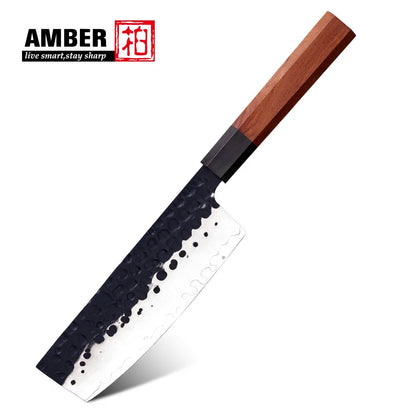 Custom logo 8 Pcs Black Blade Wooden Handle Meat Fruit Carving Chef Knife Set High Carbon Stainless Steel Knife Set for Kitchen