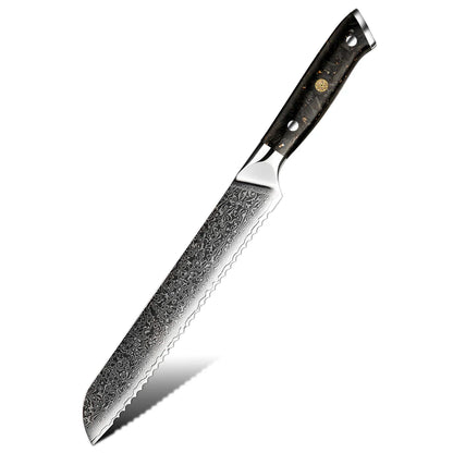 Amber Professional Carbon Fiber Handle 67layers VG10 Damascus Steel Bread Paring Boning Butcher Cleaver Knife Set with Sharpener