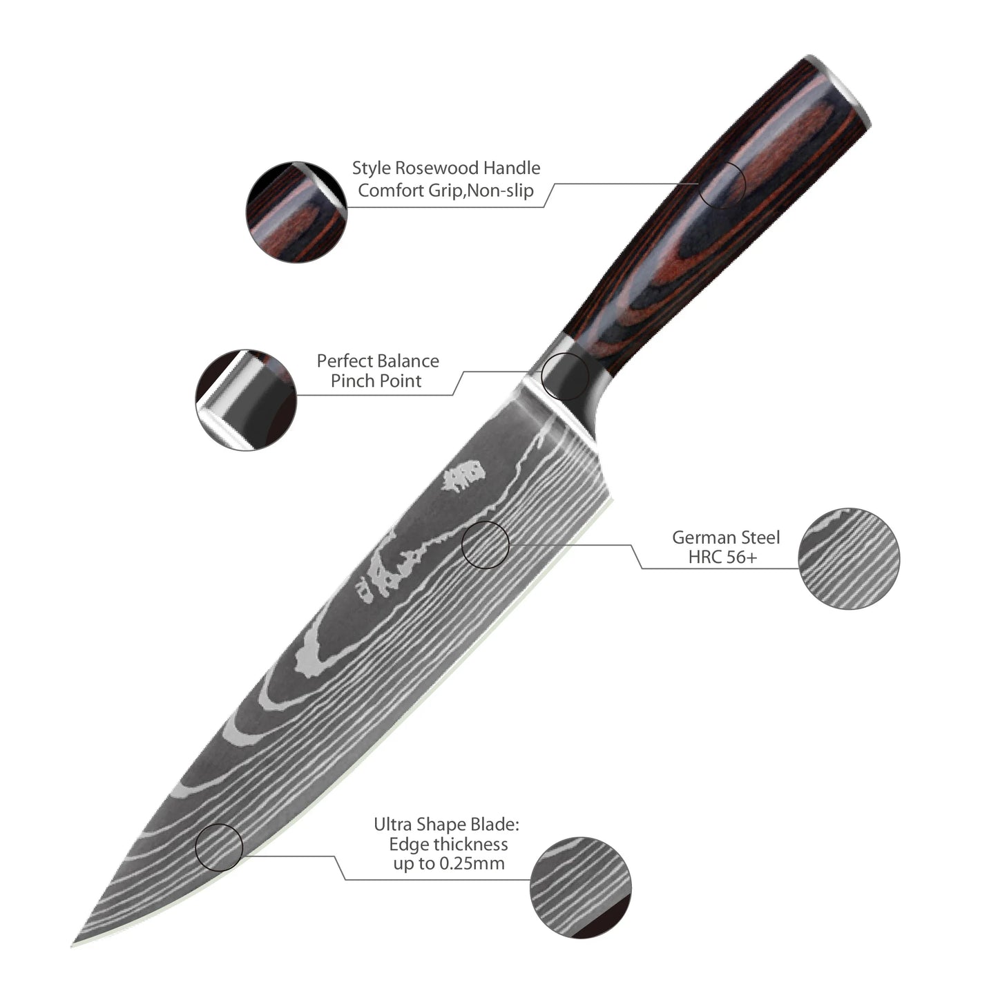 2021 New Design 5Cr15MoV Kitchen Knife Set with Premium Pakkwood Handle Chef Knife