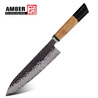 Amber Manufactucer Black Forged 8 Inch Vg10 Japanese Chef Knife Damascus Chef Knife with Resin Wood Handle