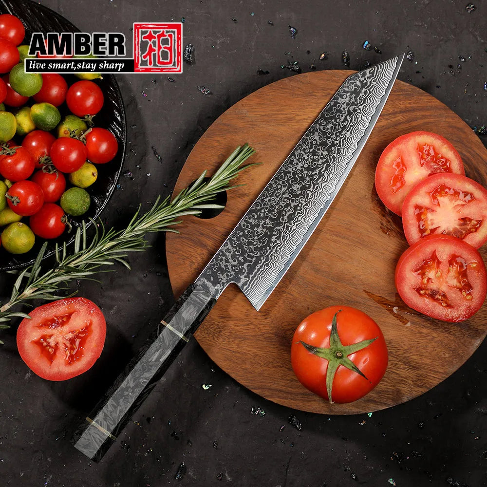 Amber Handmade Vg10 Japanese Damascus Steel Knives Japanese Kitchen Knives with Resin Handle