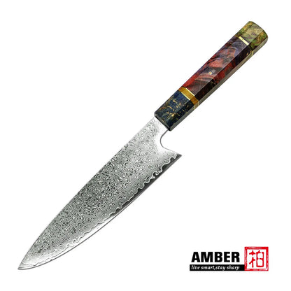 Damascus VG 10 Steel Professional 7 Inch Chef Kitchen Knife With Stabilized Wood Handle, color - 8 inch chef knife