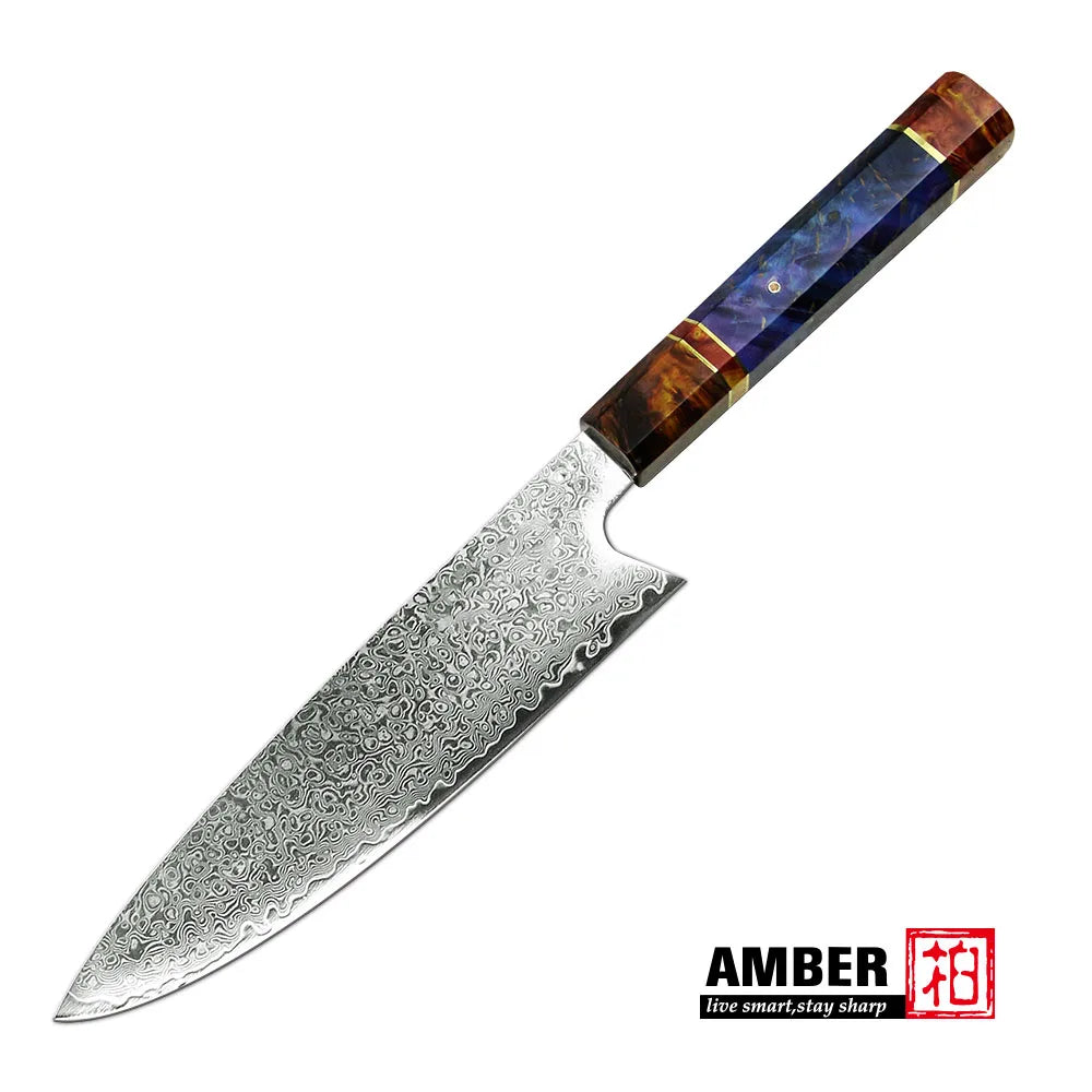 Damascus VG 10 Steel Professional 7 Inch Chef Kitchen Knife With Stabilized Wood Handle, color - 8 inch chef knife