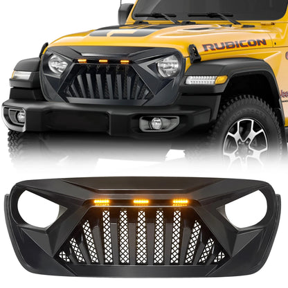 US Stock Goliath Grille With Amber Led Lights Grille for 18-23 Jeep Wrangler JL Grille Matte Black
