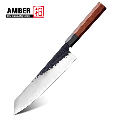 Custom logo 8 Pcs Black Blade Wooden Handle Meat Fruit Carving Chef Knife Set High Carbon Stainless Steel Knife Set for Kitchen