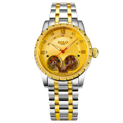 Jazz Double Tourbillon Diamond Automatic Mechanical Watch with Stainless Steel Band