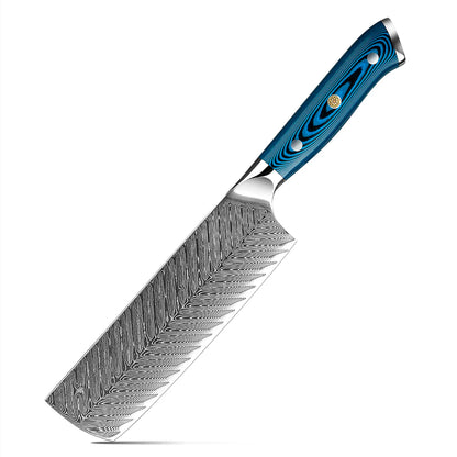 Yangjiang Amber Damascus Kitchen Knife Set with Blue Pakka Belle Wood Handle High Quality Knife Set