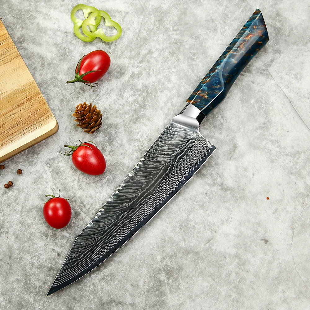 Yangjiang Amber All Purpose Colorful Custom Handmade Japan Demascus Cooking Kitchen Knives