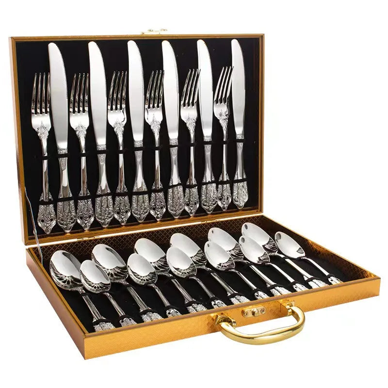 24pcs Gold 18/8 Luxury Tableware Stainless Steel Mirror Polish Luxury Cutlery Set