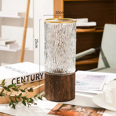 Home Decor Custom Wholesale Modern Nordic Crystal Vases Houseware Elegant Clear Colored Wooden Glass Vases