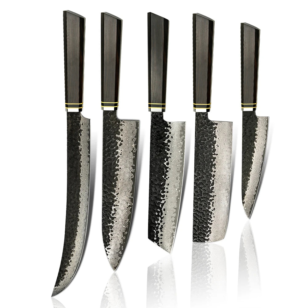 5 Pcs New Design 67 Layers Chef Knife Damascus VG 10 Steel Kitchen Knife Set with Ebony Wood Handle