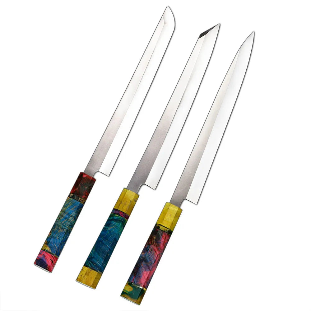 3 Pcs High Carbon Steel 9CR14MOV Damascus Steel Kitchen Knife Set with Resin Burl Handle