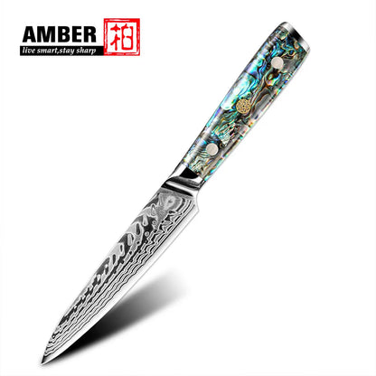 Amber 5 Inch Damascus 45 Layers Utility Knife with Abalone Handle
